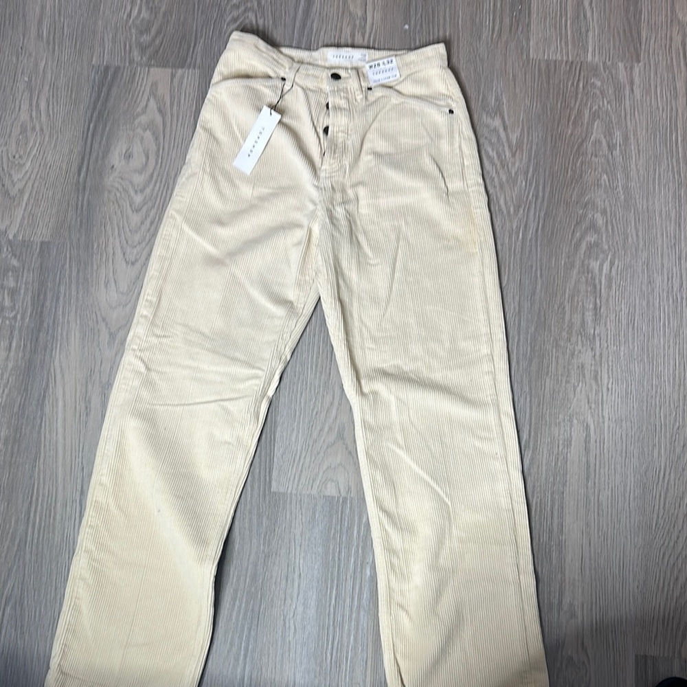 Topshop Cream Corduroy Pants Straight Leg